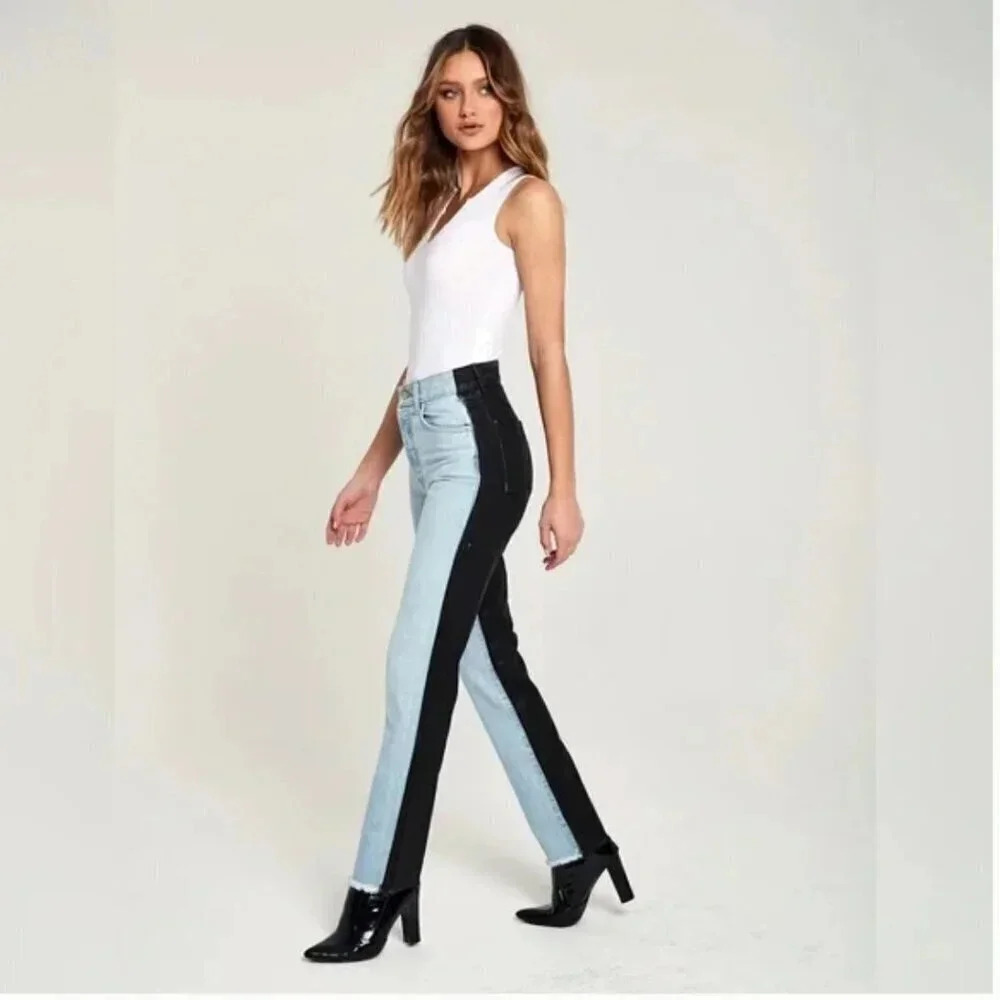 Revice Denim Ex Boyfriend Jean Jeans Harlow Wash Two Tone Blue Black Size 28